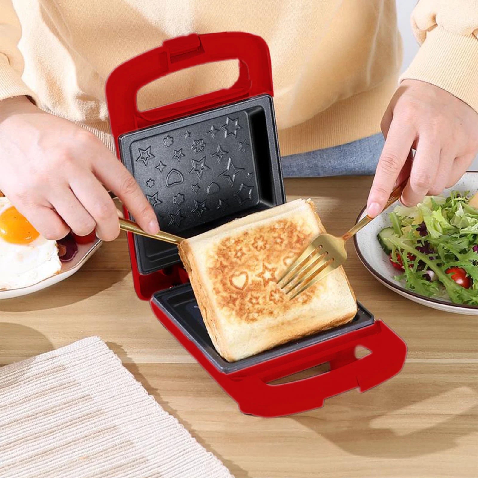 Home Essentials Bread Maker - Toaster - Double Sided Heating Mini Breakfast Machine - Home Multifunctional Breakfast Machine - Sandwich Maker Gifts for Women and Men( Red)