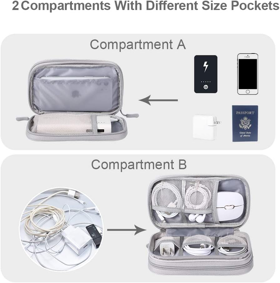 Travel Essentials for Men Women, Electronics Organizer Pouch Bag for Tech Accessories/Charger & Cords/Cables/Magic Mouse (Small, Light Gray)