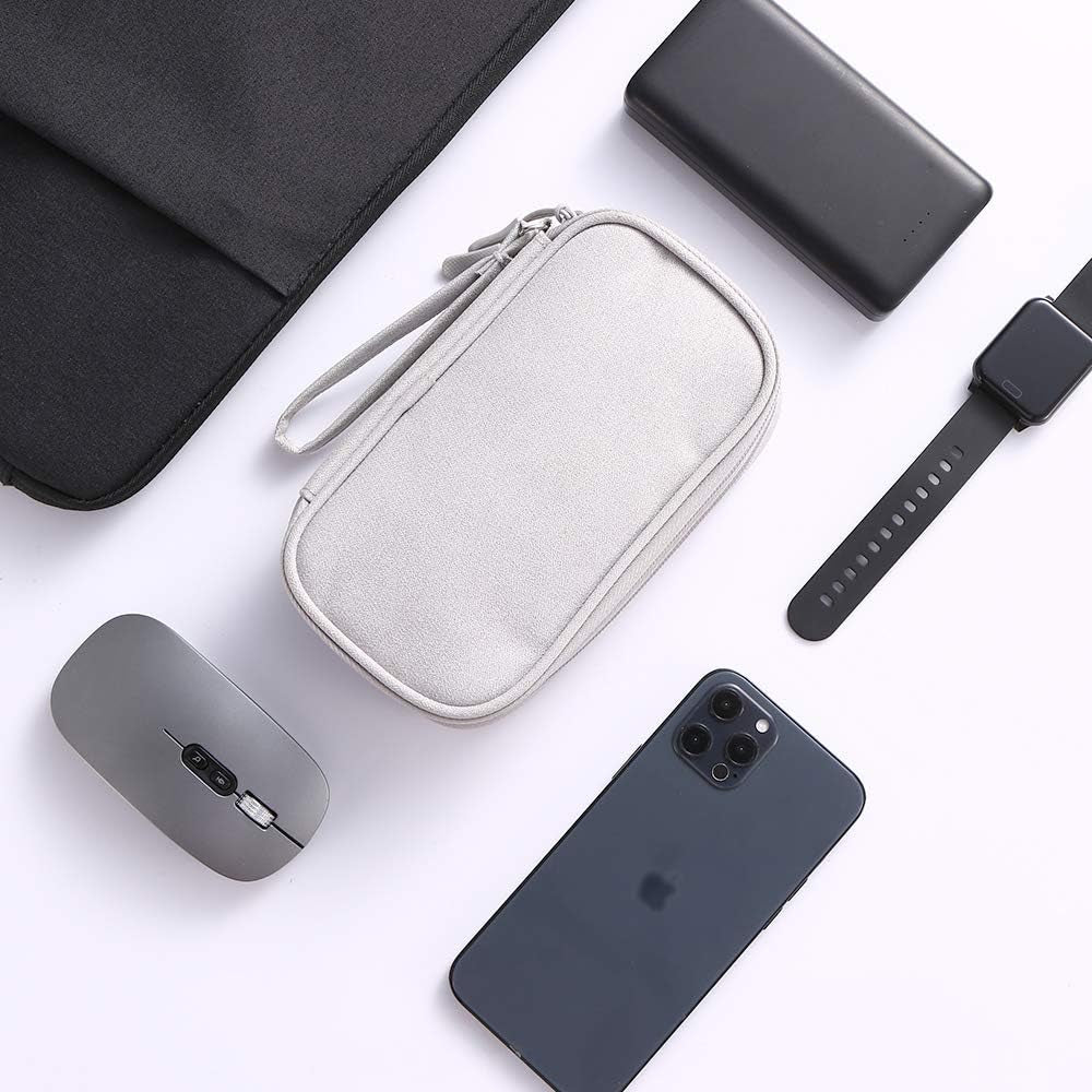 Travel Essentials for Men Women, Electronics Organizer Pouch Bag for Tech Accessories/Charger & Cords/Cables/Magic Mouse (Small, Light Gray)