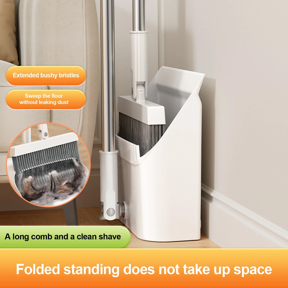 Broom and Dustpan Combo Set for Home Clearance - Heavy Duty Cleaning Tools - 10X13In Plastic Household Dustpan Combination Mop - Home Essentials for New Home