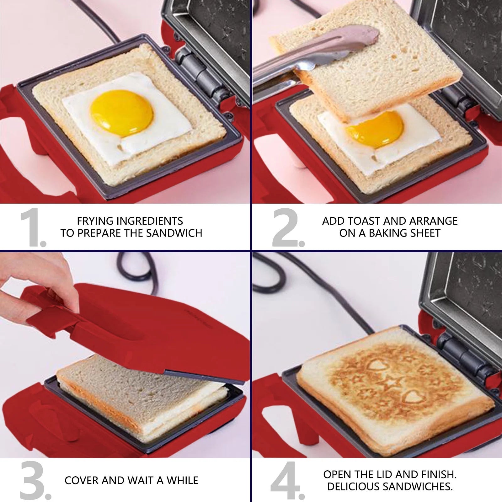 Home Essentials Bread Maker - Toaster - Double Sided Heating Mini Breakfast Machine - Home Multifunctional Breakfast Machine - Sandwich Maker Gifts for Women and Men( Red)
