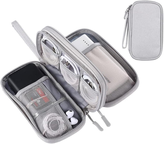 Travel Essentials for Men Women, Electronics Organizer Pouch Bag for Tech Accessories/Charger & Cords/Cables/Magic Mouse (Small, Light Gray)