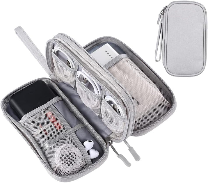 Travel Essentials for Men Women, Electronics Organizer Pouch Bag for Tech Accessories/Charger & Cords/Cables/Magic Mouse (Small, Light Gray)