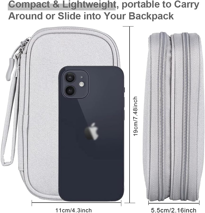 Travel Essentials for Men Women, Electronics Organizer Pouch Bag for Tech Accessories/Charger & Cords/Cables/Magic Mouse (Small, Light Gray)