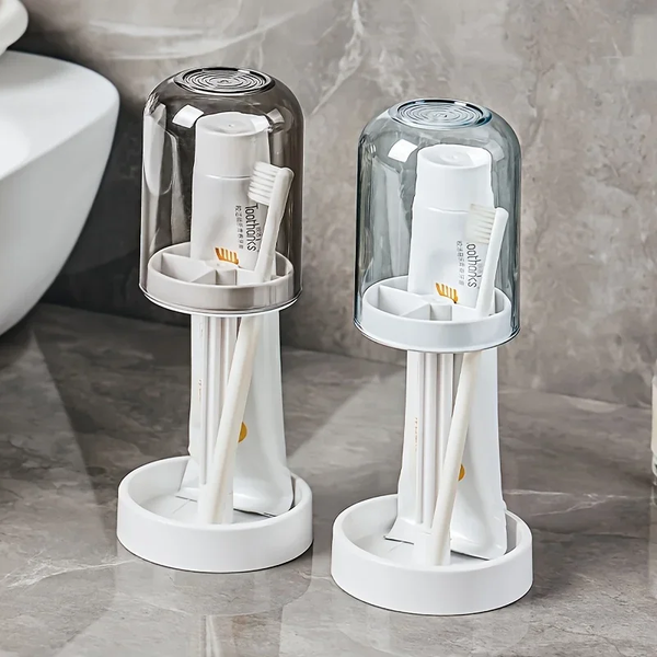 Toothbrush Holder with Dust Cover Drainage Design Plastic Multifunctional Bathroom Organizer for Cups Home Essentials