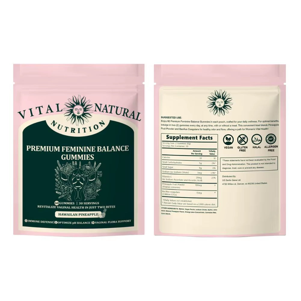 Vital Source Nutrition Premium Feminine Balance Gummies for Women S Health Wellness,Immune Support Vegan 60Capsules/Bag