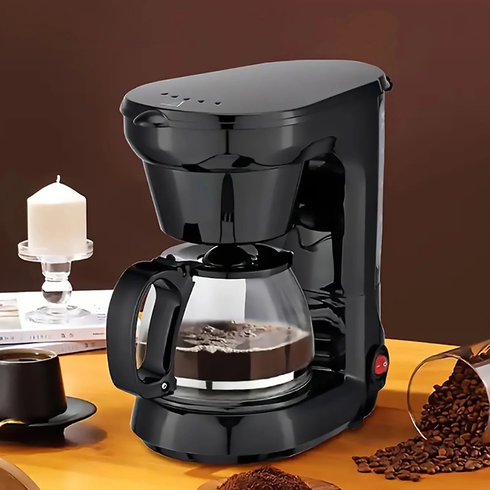 Small Coffee Maker, Compact Coffee Machine with Reusable Filter, Warming Plate and Coffee Pot for Home and Office