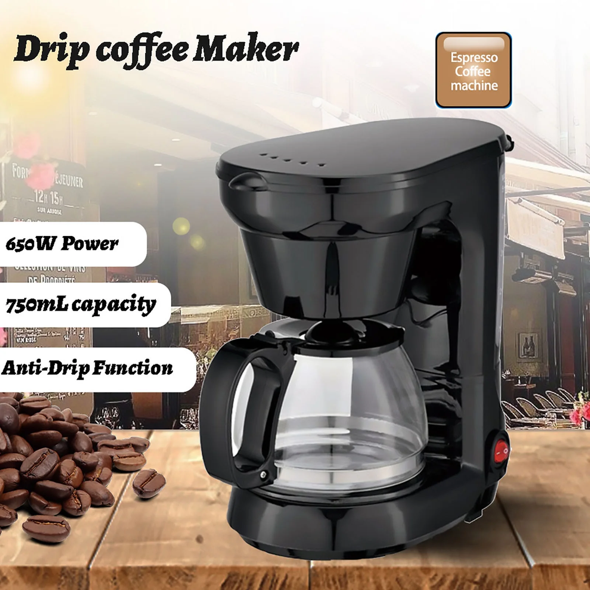 Small Coffee Maker, Compact Coffee Machine with Reusable Filter, Warming Plate and Coffee Pot for Home and Office