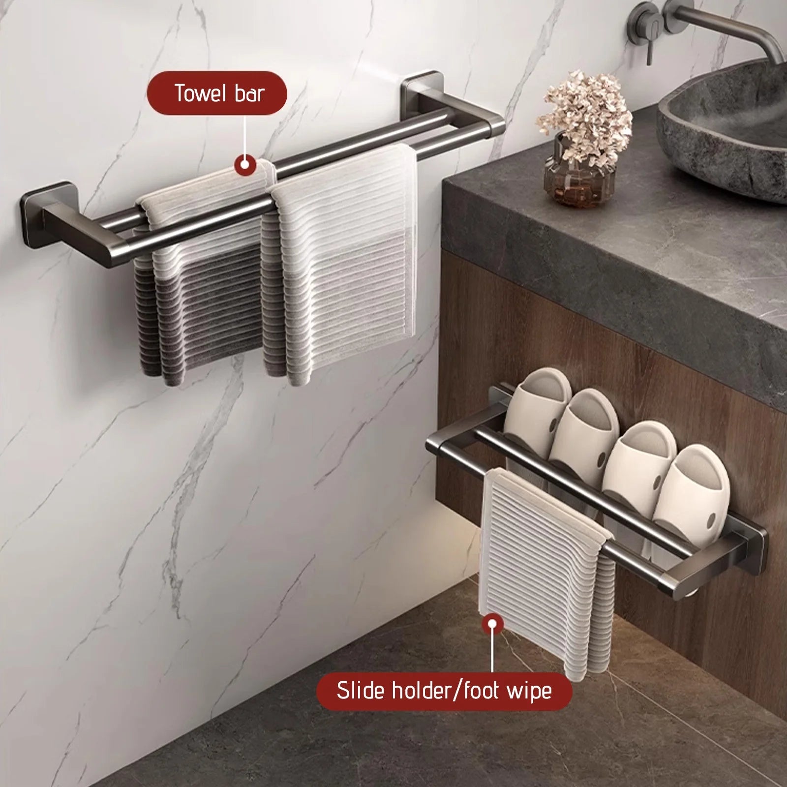 Toallero De Baño Doble, Toallero De Acero Inoxidable 304 De 16 Pulgadas De Espesor De 0,8Mm Para Baño, Soporte De Pared Con Acabado Cepillado Para Toallas