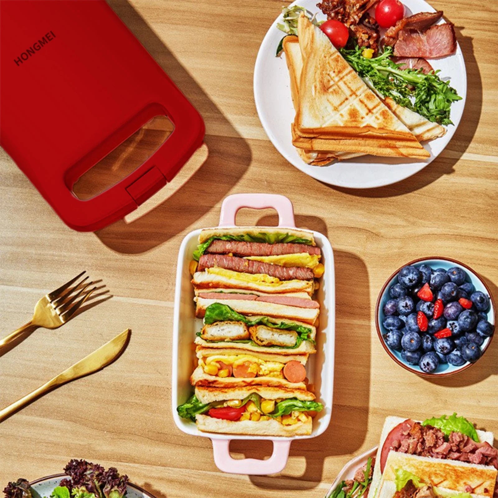 Home Essentials Bread Maker - Toaster - Double Sided Heating Mini Breakfast Machine - Home Multifunctional Breakfast Machine - Sandwich Maker Gifts for Women and Men( Red)
