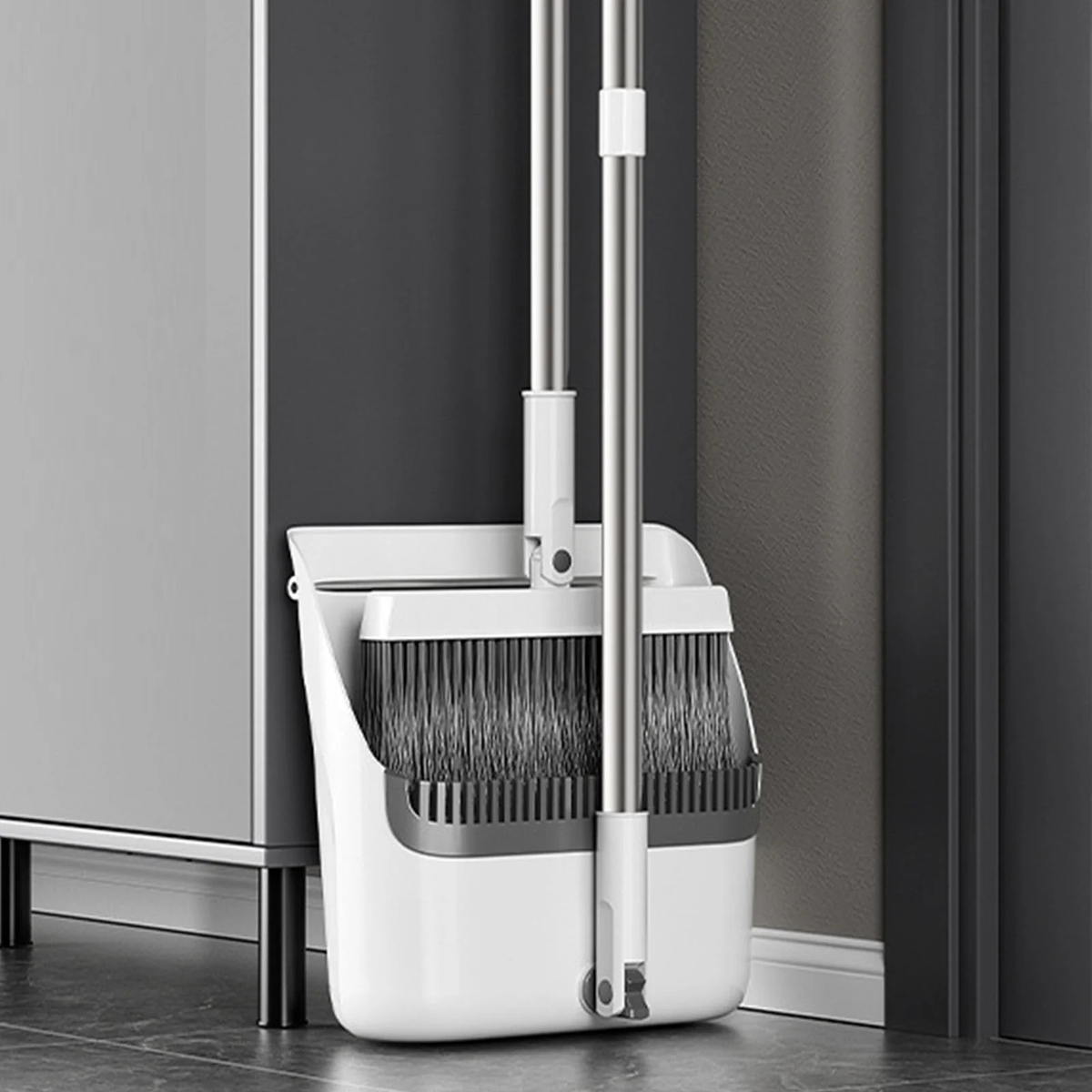 Broom and Dustpan Combo Set for Home Clearance - Heavy Duty Cleaning Tools - 10X13In Plastic Household Dustpan Combination Mop - Home Essentials for New Home